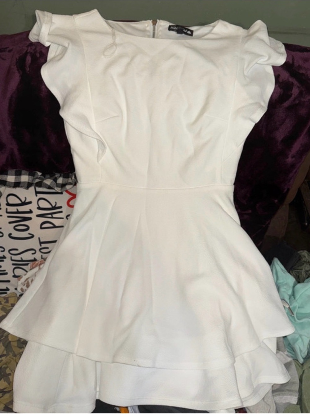 White Ruffle Hem Fit & Flare Dress